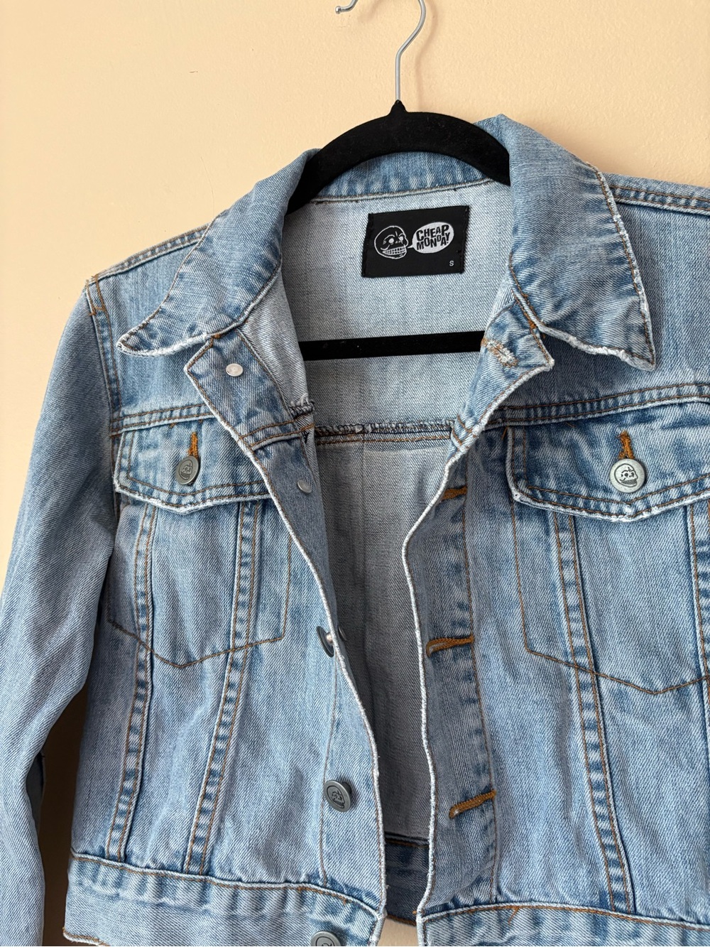 Cheap Monday Cropped Light Wash Denim Jacket Size Small - Picture 3 of 12